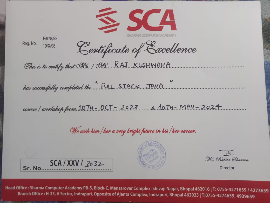 Java Full Stack Certificate